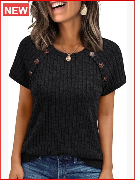 Tops - Short Sleeve Tunic Top Business Casual Blouse Work T-Shirt